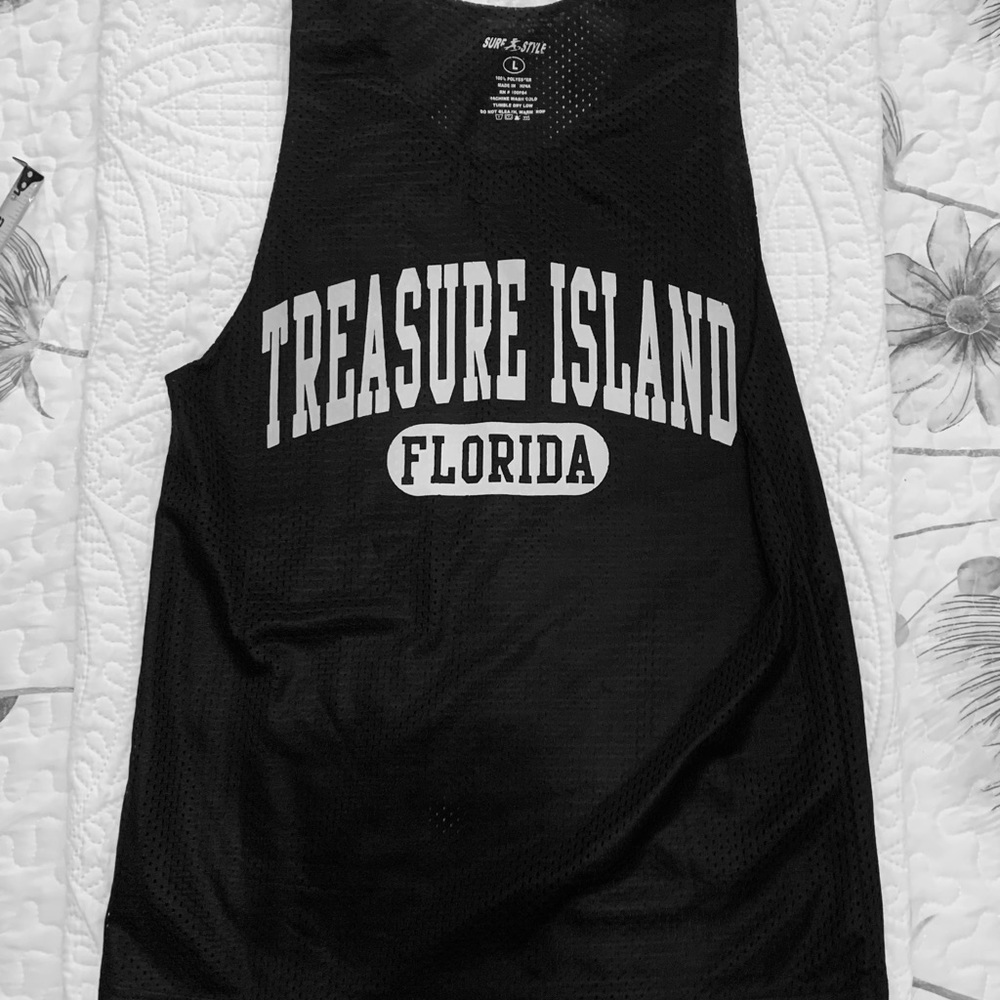 Surf Style Jersey Sleeveless Tank Top (Size- L) “Treasure Island Florida”
